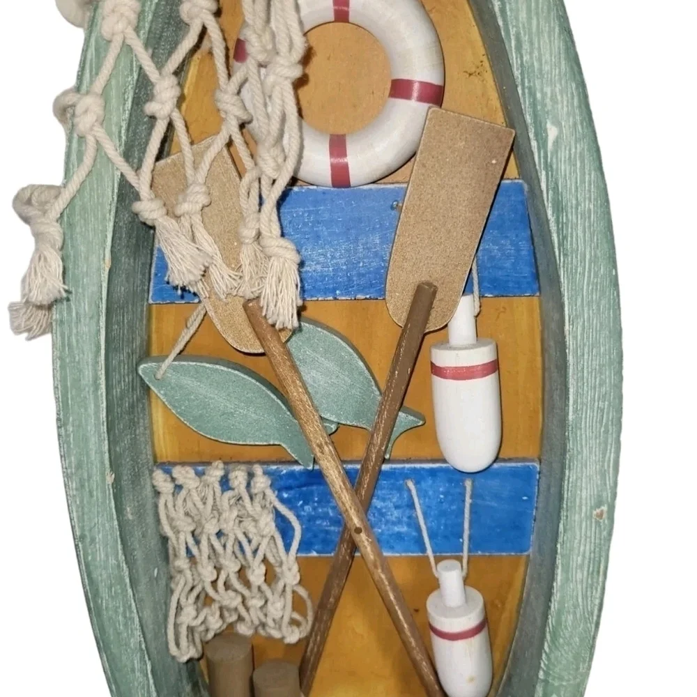 Rowboat Detailed Wooden with Seashells Home Décor Wall Hanging Or Tabletop 16